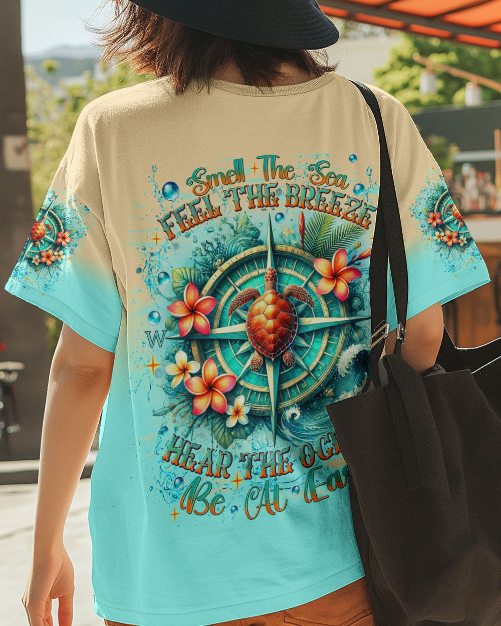 BLISSCORNERS SMELL THE SEA FEEL THE BREEZE TURTLE COMPASS ALL OVER PRINT
