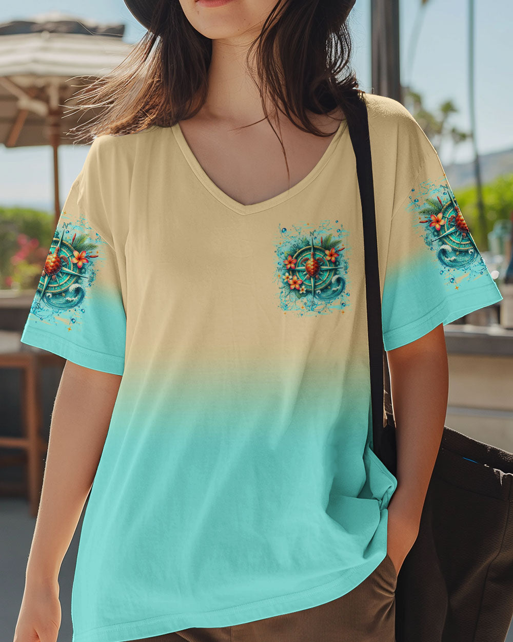 BLISSCORNERS SMELL THE SEA FEEL THE BREEZE TURTLE COMPASS ALL OVER PRINT