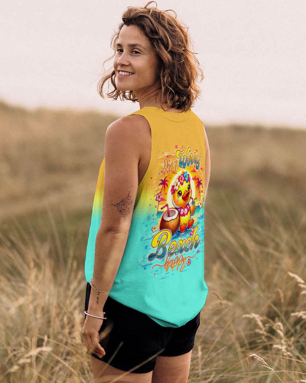 BLISSCORNERS DON'T WORRY BEACH HAPPY DUCK ALL OVER PRINT