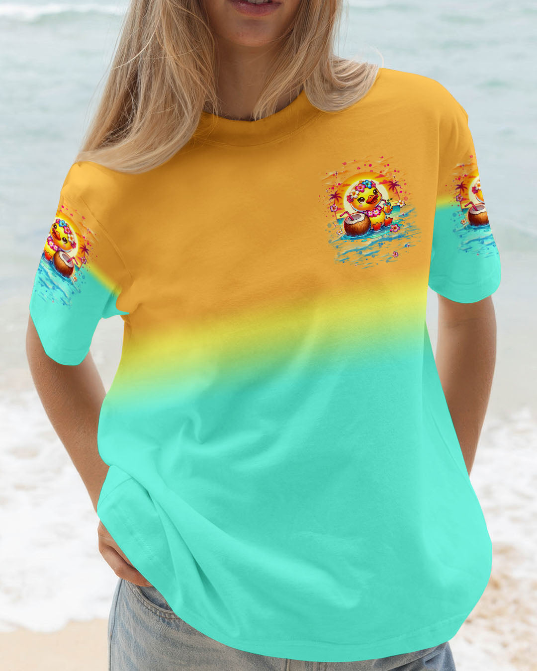 BLISSCORNERS DON'T WORRY BEACH HAPPY DUCK ALL OVER PRINT