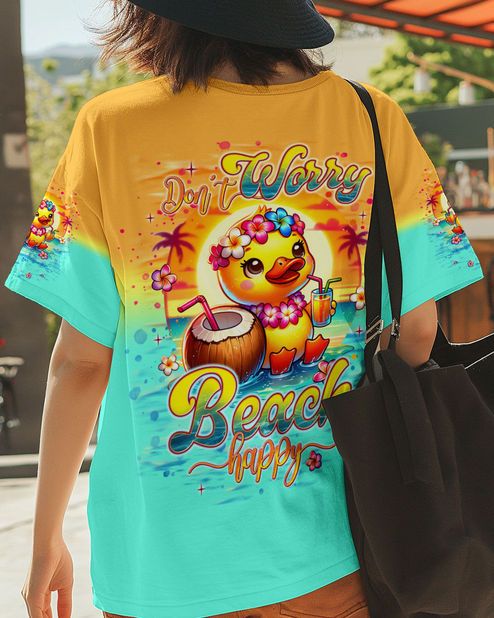 BLISSCORNERS DON'T WORRY BEACH HAPPY DUCK ALL OVER PRINT