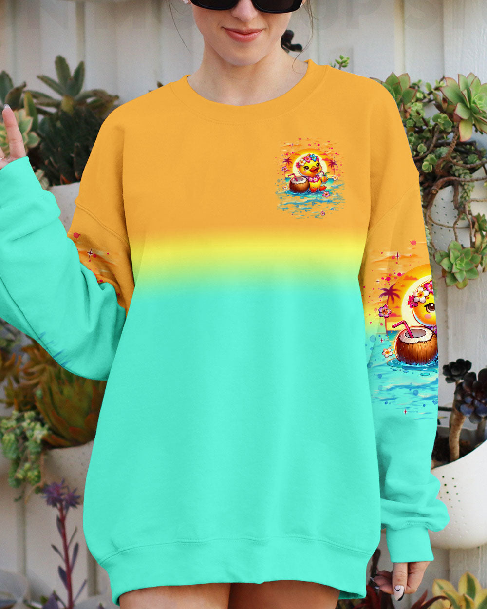BLISSCORNERS DON'T WORRY BEACH HAPPY DUCK ALL OVER PRINT