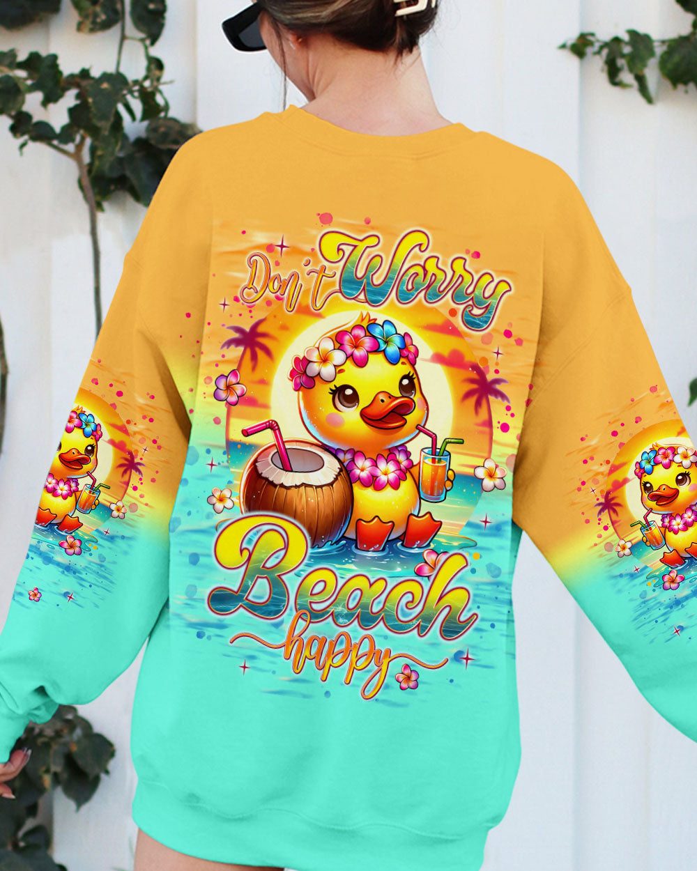 BLISSCORNERS DON'T WORRY BEACH HAPPY DUCK ALL OVER PRINT
