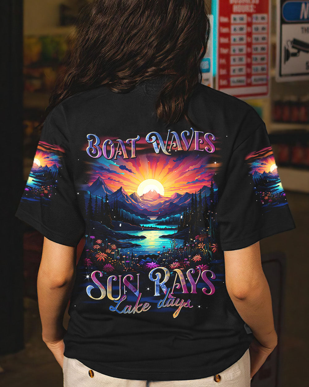 BLISSCORNERS BOAT WAVES SUN RAYS LAKE DAYS ALL OVER PRINT