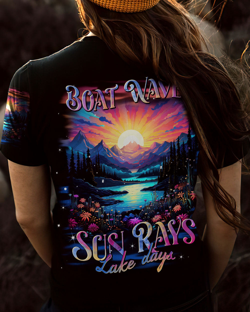 BLISSCORNERS BOAT WAVES SUN RAYS LAKE DAYS ALL OVER PRINT