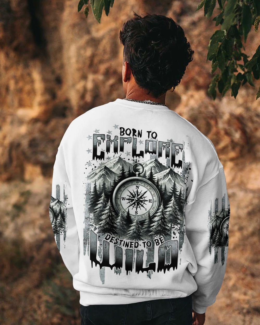 BLISSCORNERS BORN TO EXPLORE DESTINED TO BE WILD COMPASS ALL OVER PRINT