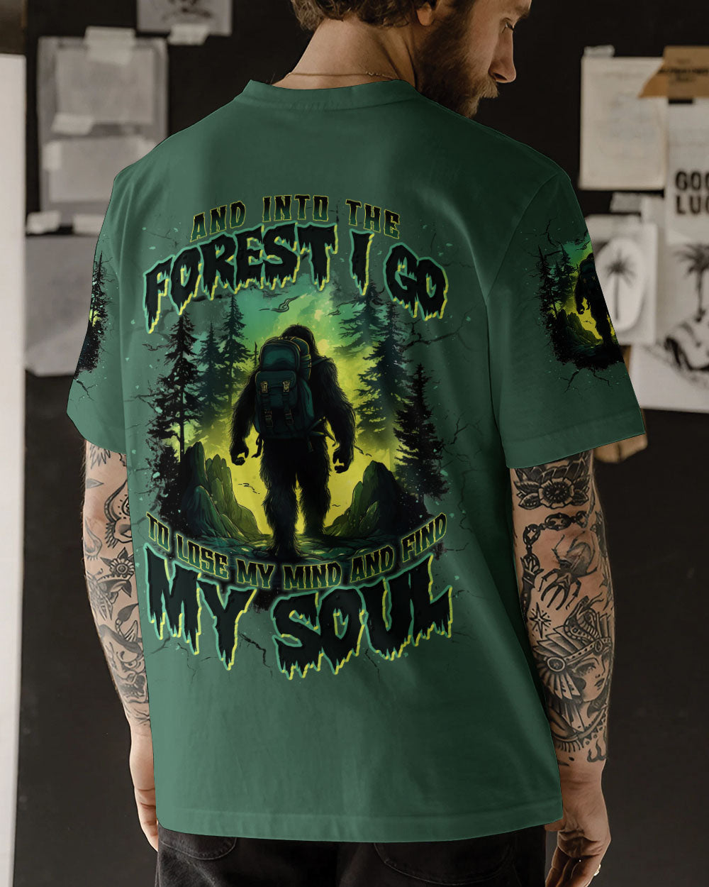 BLISSCORNERS AND INTO THE FOREST I GO BIGFOOT ALL OVER PRINT