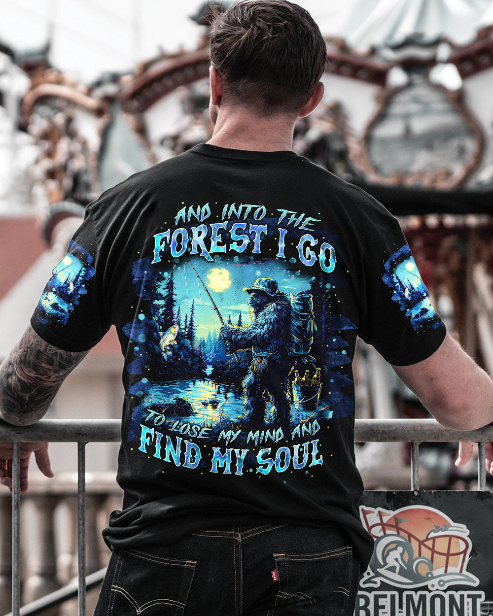 BLISSCORNERS AND INTO THE FOREST I GO BIGFOOT FISHING ALL OVER PRINT