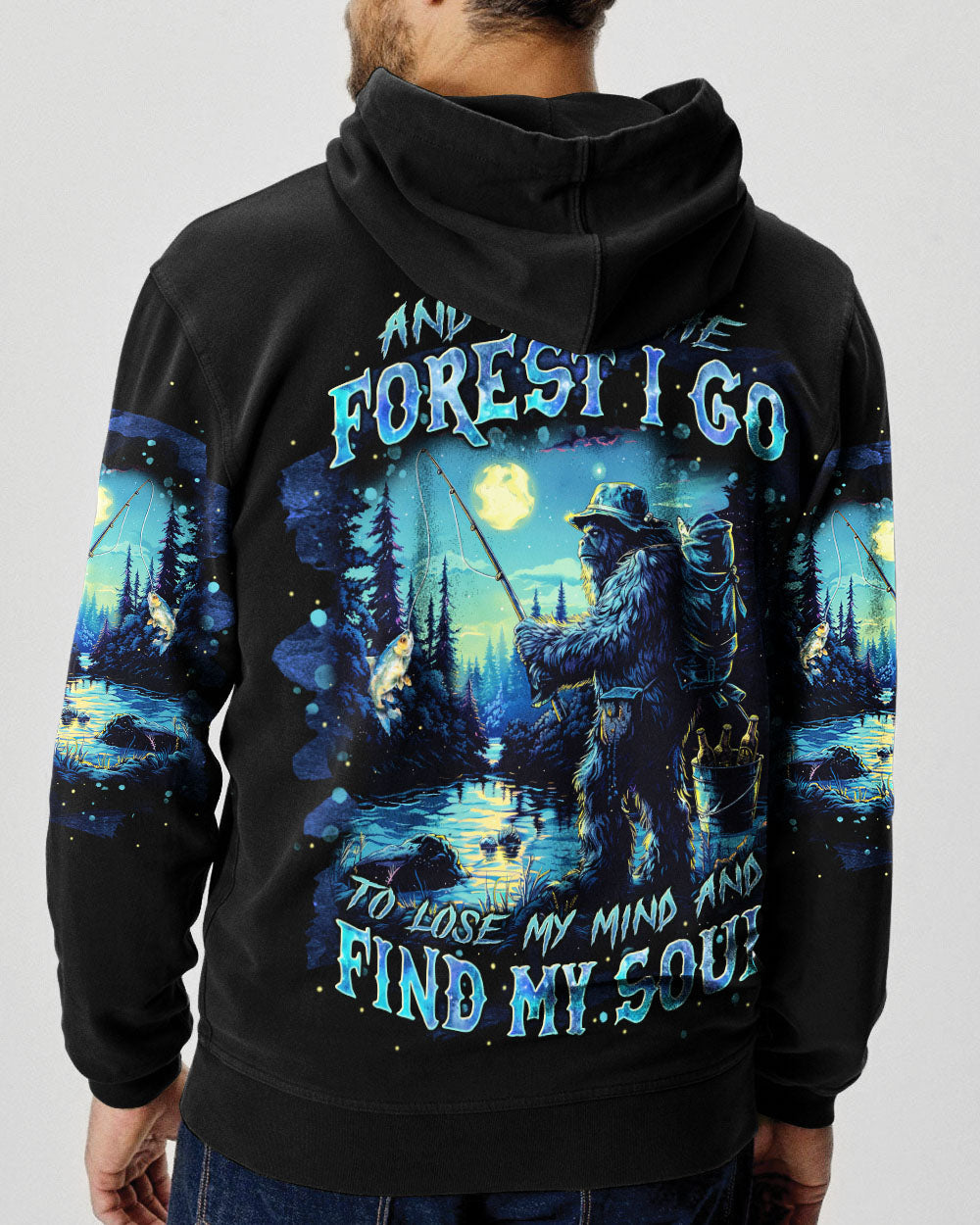BLISSCORNERS AND INTO THE FOREST I GO BIGFOOT FISHING ALL OVER PRINT
