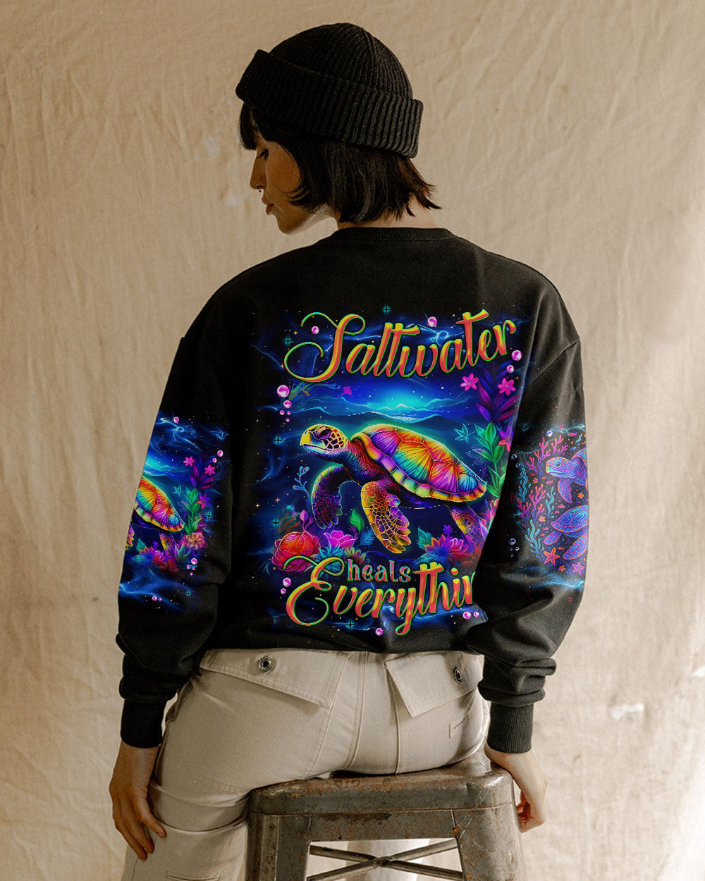 BLISSCORNERS SALTWATER HEALS EVERYTHING TURTLE ALL OVER PRINT