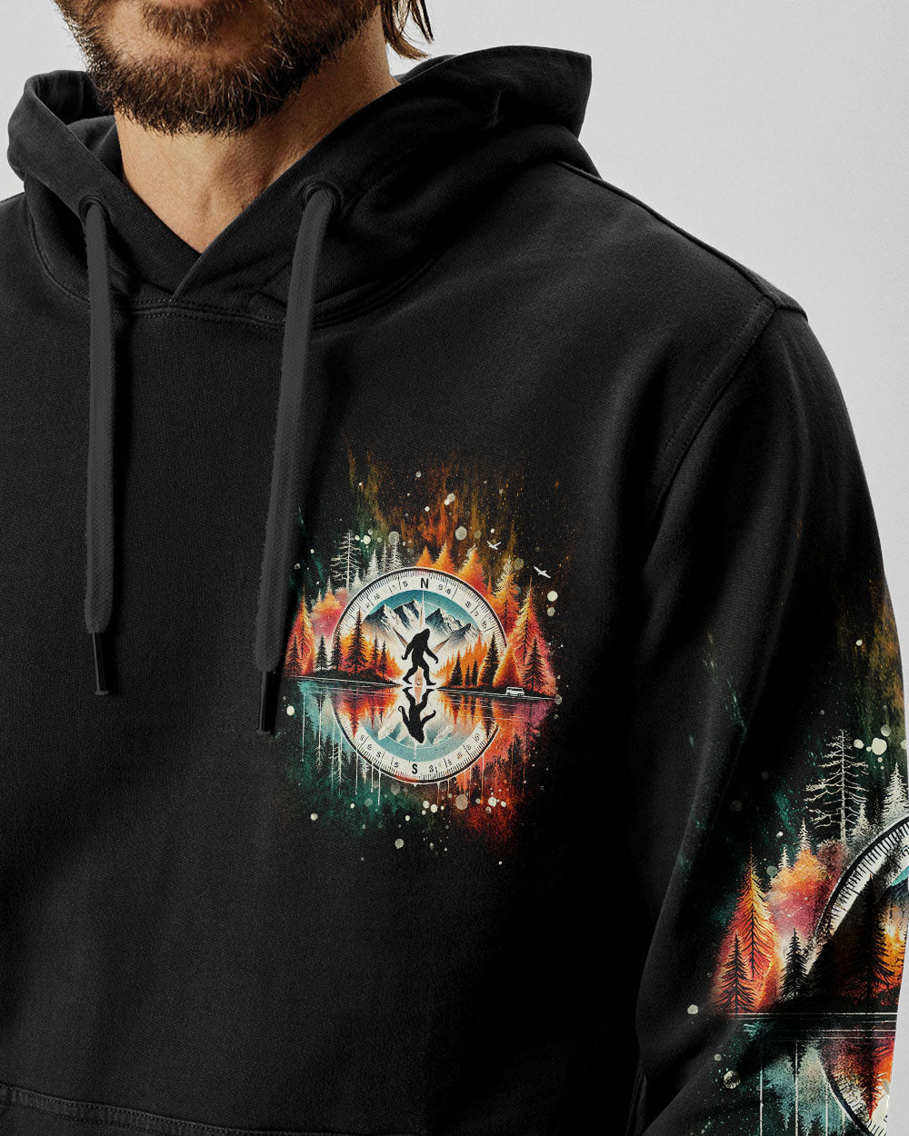 BLISSCORNERS NOT ALL WHO WANDER ARE LOST BIGFOOT COMPASS ALL OVER PRINT