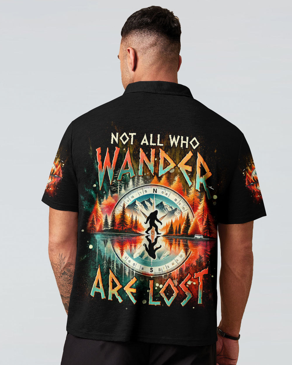 BLISSCORNERS NOT ALL WHO WANDER ARE LOST BIGFOOT COMPASS ALL OVER PRINT