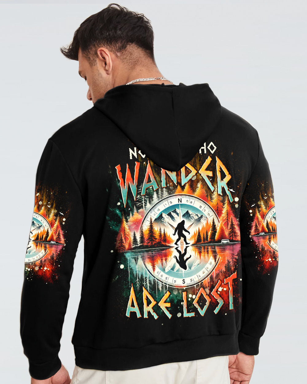 BLISSCORNERS NOT ALL WHO WANDER ARE LOST BIGFOOT COMPASS ALL OVER PRINT