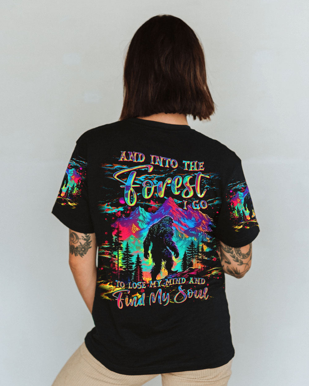 BLISSCORNERS AND INTO THE FOREST I GO BIGFOOT COLORFUL ALL OVER PRINT