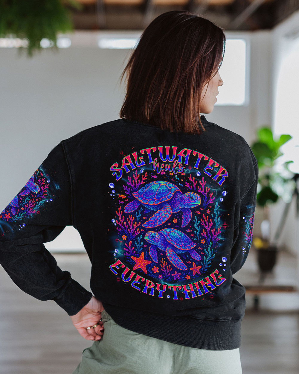 BLISSCORNERS SALTWATER HEALS EVERYTHING TURTLE ALL OVER PRINT