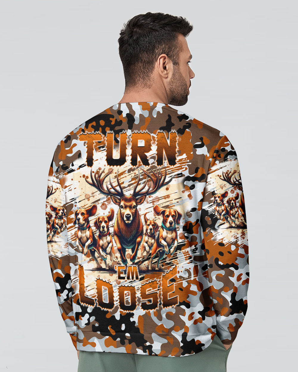 BLISSCORNERS TURN 'EM LOOSE HUNTING DEER FOXHOUND DOG ALL OVER PRINT