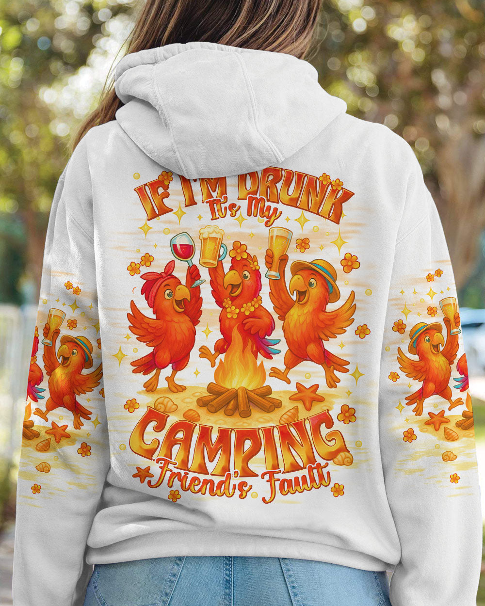 BLISSCORNERS IF I'M DRUNK IT'S MY CAMPING FRIEND'S FAULT PARROT ALL OVER PRINT