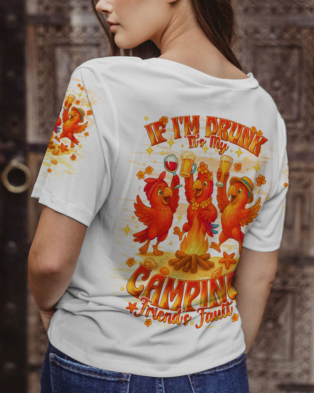 BLISSCORNERS IF I'M DRUNK IT'S MY CAMPING FRIEND'S FAULT PARROT ALL OVER PRINT