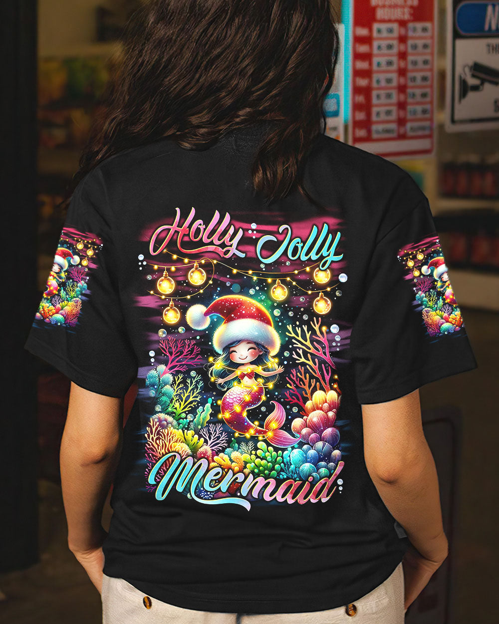 BLISSCORNERS HOLLY JOLLY MERMAID CHRISTMAS ALL OVER PRINT