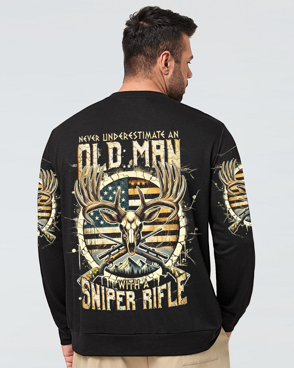 BLISSCORNERS NEVER UNDERESTIMATE AN OLD MAN WITH A SNIPER RIFLE ALL OVER PRINT