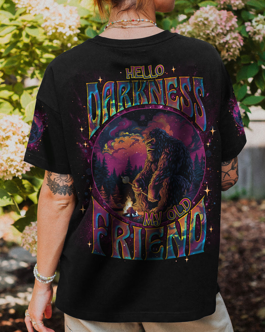 BLISSCORNERS HELLO DARKNESS MY OLD FRIEND BIGFOOT ALL OVER PRINT