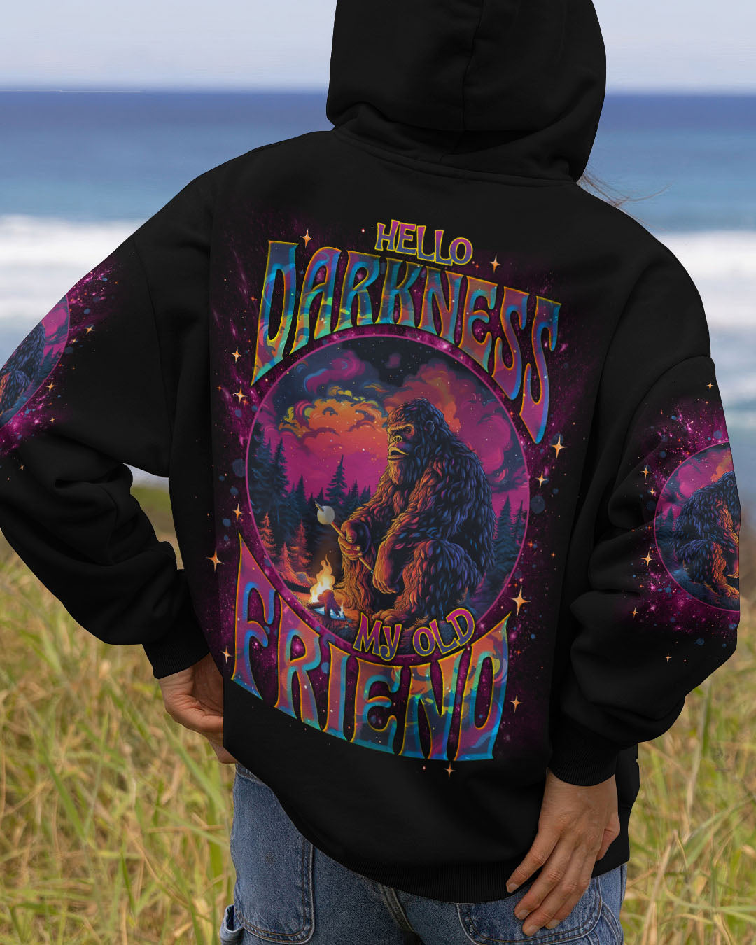 BLISSCORNERS HELLO DARKNESS MY OLD FRIEND BIGFOOT ALL OVER PRINT