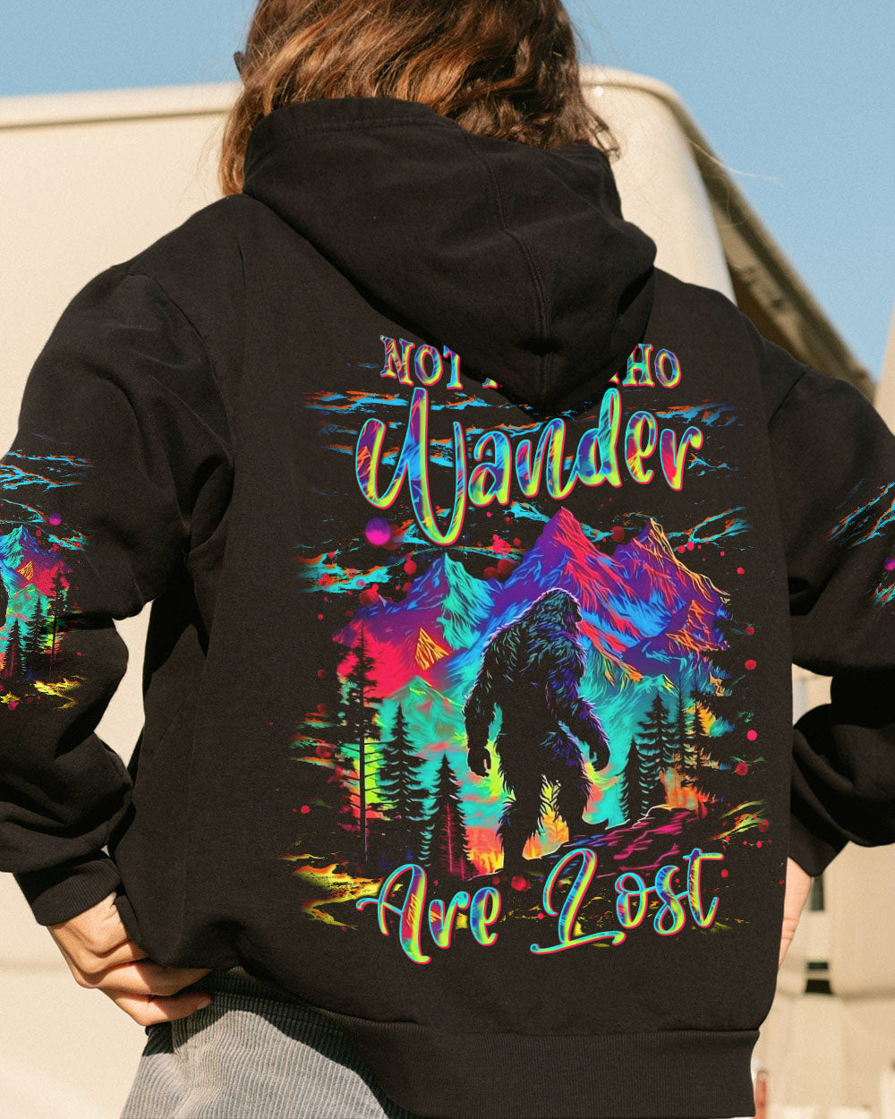 BLISSCORNERS NOT ALL WHO WANDER ARE LOST BIGFOOT COLORFUL ALL OVER PRINT