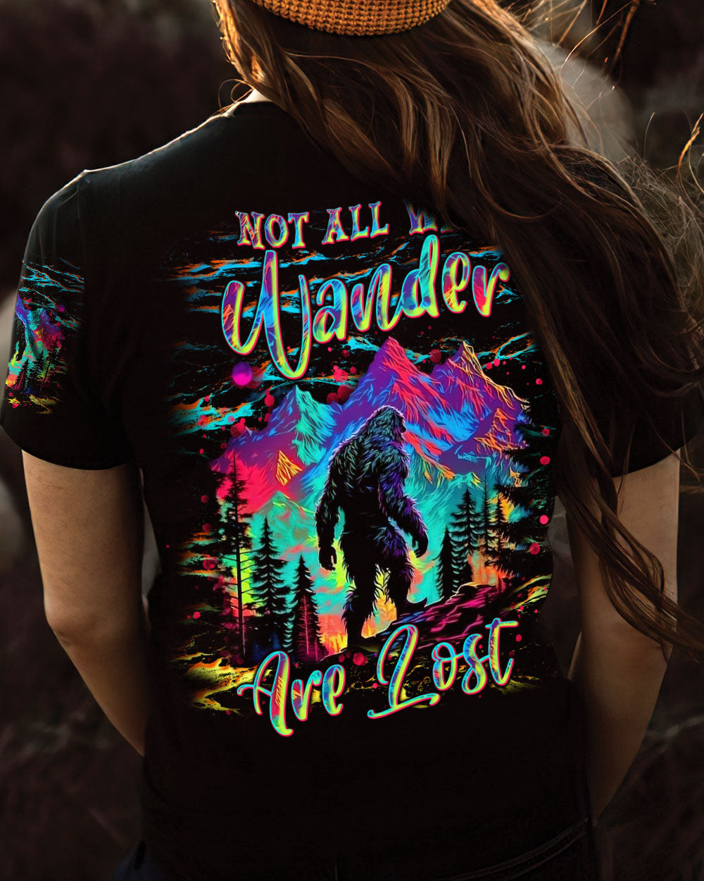 BLISSCORNERS NOT ALL WHO WANDER ARE LOST BIGFOOT COLORFUL ALL OVER PRINT