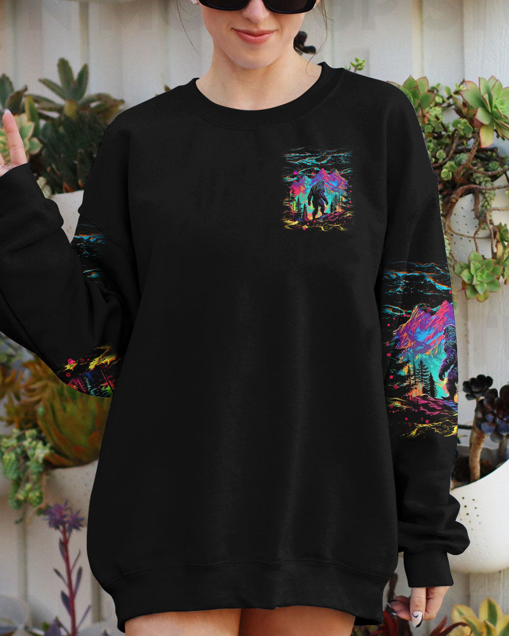 BLISSCORNERS NOT ALL WHO WANDER ARE LOST BIGFOOT COLORFUL ALL OVER PRINT