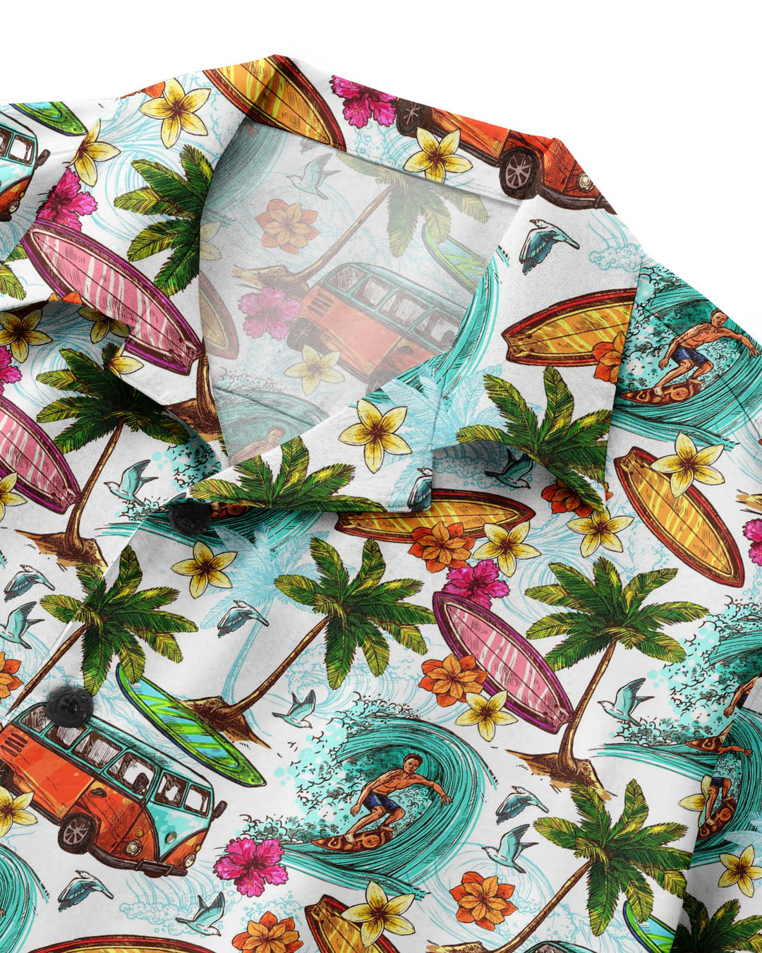 BLISSCORNERS CAMPING BUS SURF PALM TREES SEAMLESS HAWAIIAN SHIRT