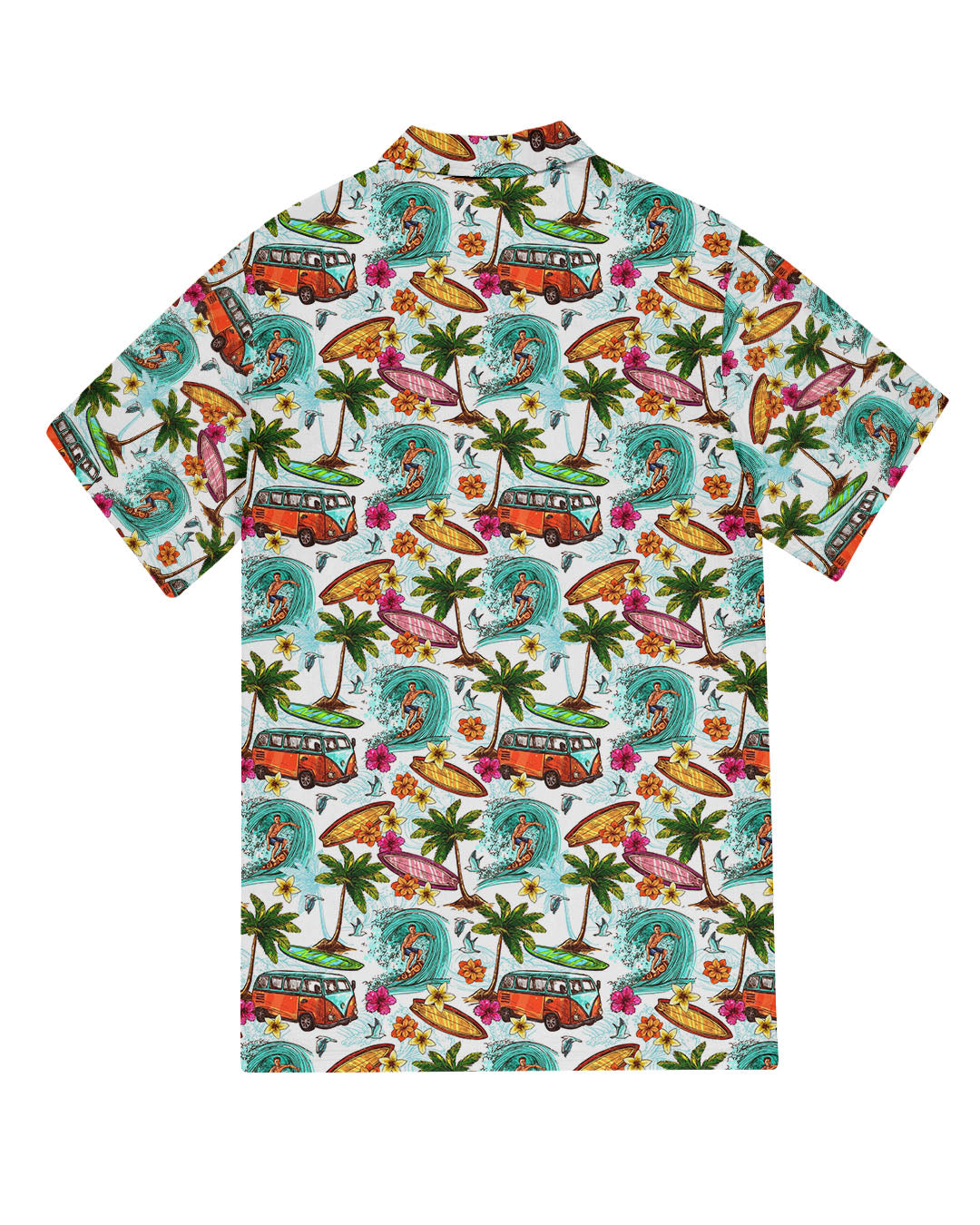 BLISSCORNERS CAMPING BUS SURF PALM TREES SEAMLESS HAWAIIAN SHIRT
