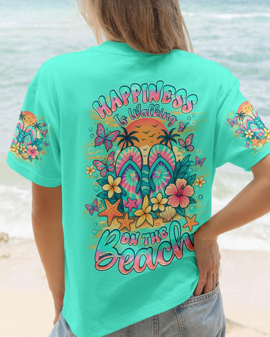 BLISSCORNERS HAPPINESS IS WALKING ON THE BEACH FLIP FLOPS ALL OVER PRINT