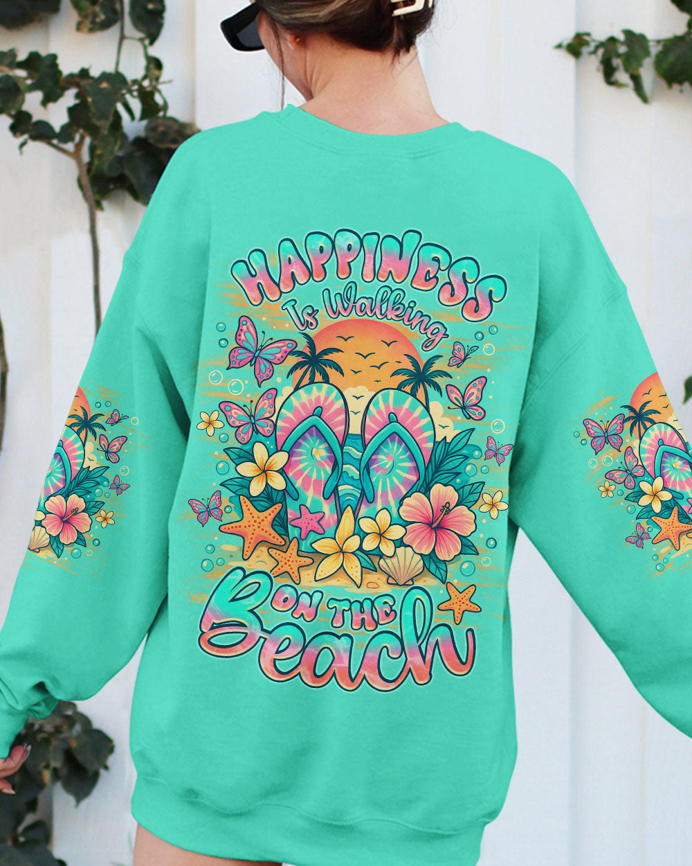 BLISSCORNERS HAPPINESS IS WALKING ON THE BEACH FLIP FLOPS ALL OVER PRINT