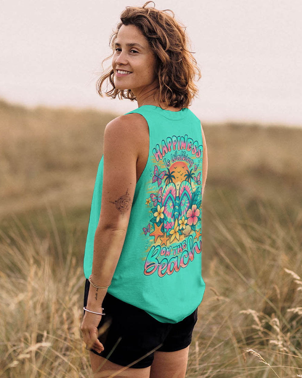 BLISSCORNERS HAPPINESS IS WALKING ON THE BEACH FLIP FLOPS ALL OVER PRINT