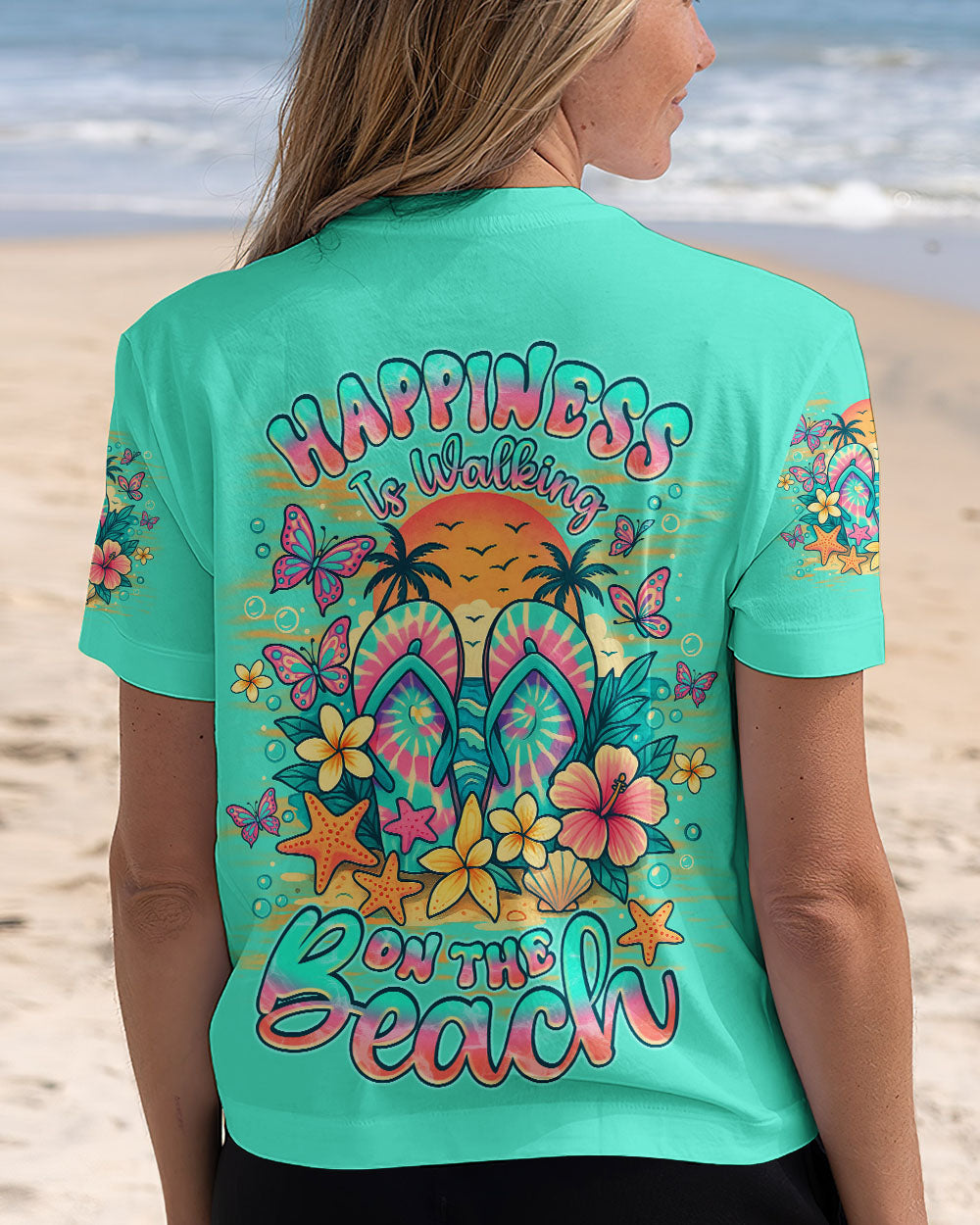 BLISSCORNERS HAPPINESS IS WALKING ON THE BEACH FLIP FLOPS ALL OVER PRINT