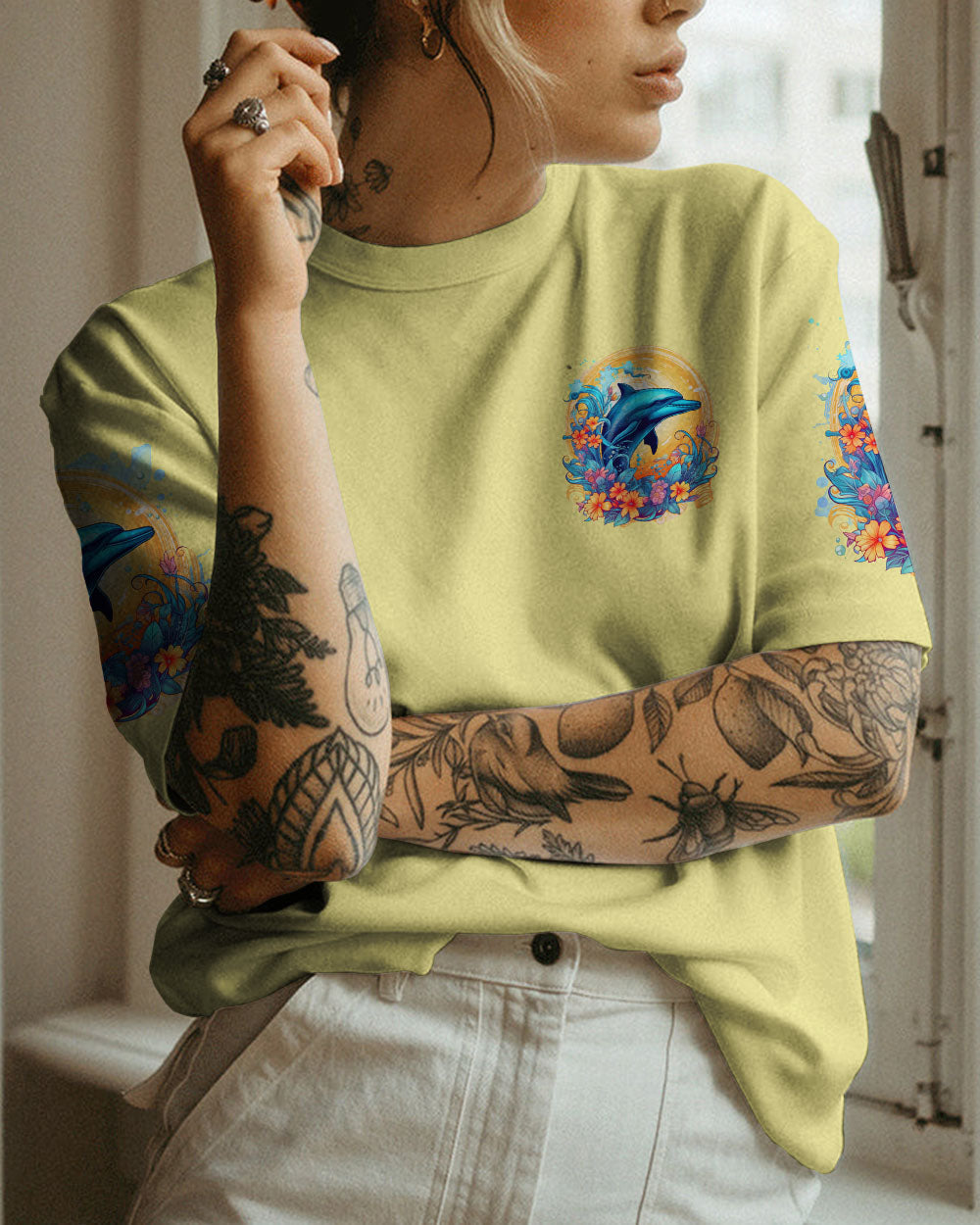 BLISSCORNERS SMELL THE SEA FEEL THE BREEZE DOLPHIN ALL OVER PRINT