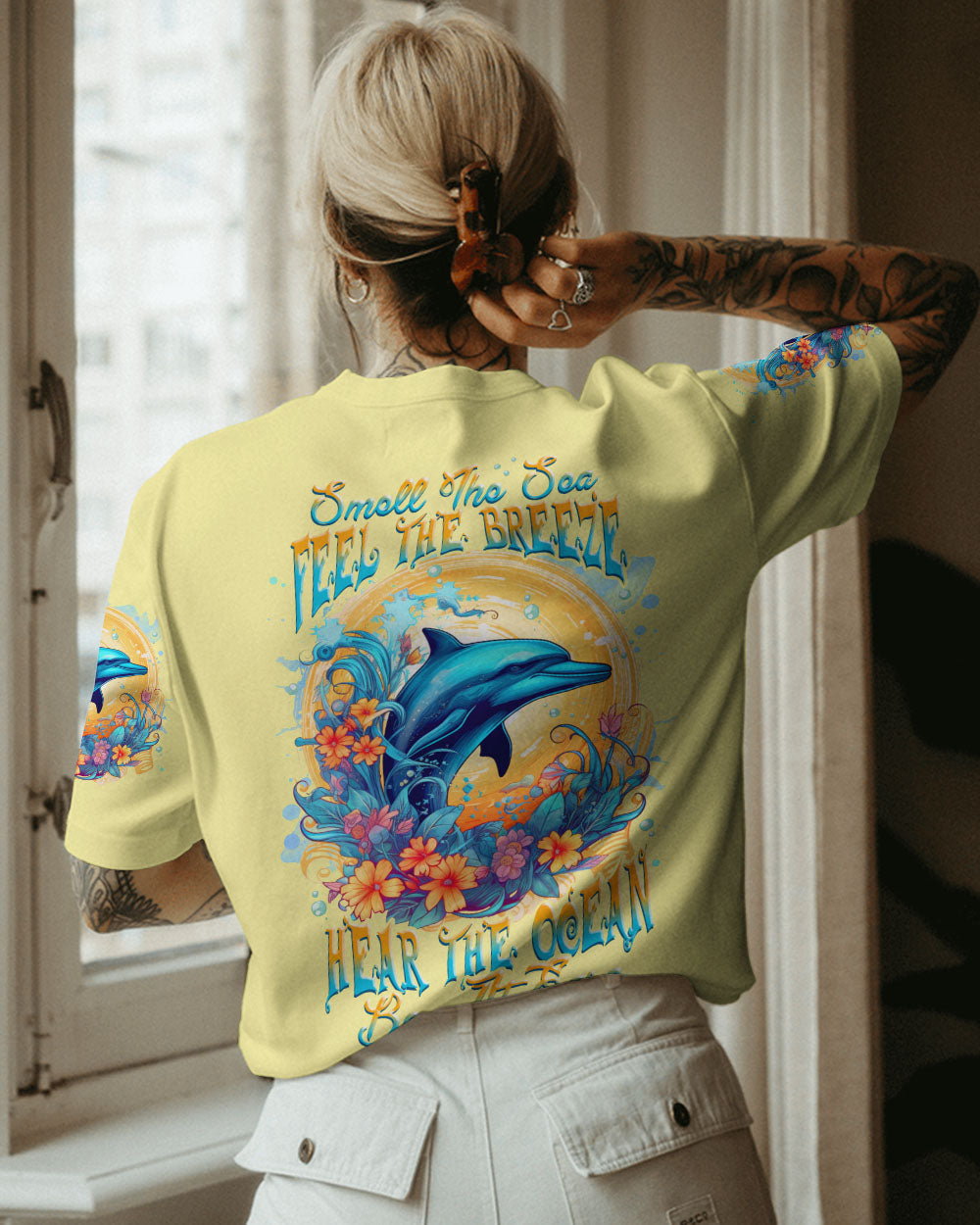 BLISSCORNERS SMELL THE SEA FEEL THE BREEZE DOLPHIN ALL OVER PRINT