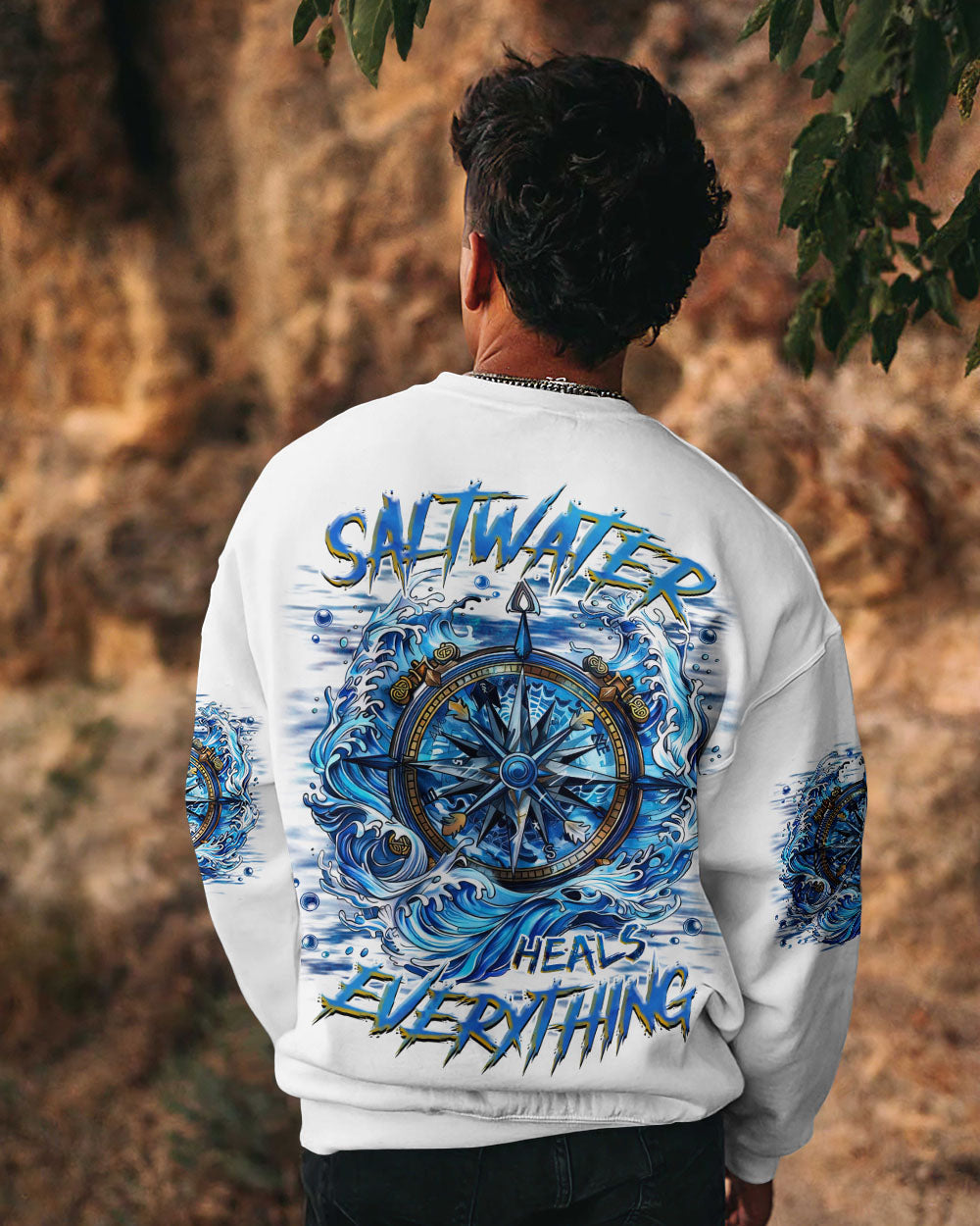 BLISSCORNERS SALTWATER HEALS EVERYTHING COMPASS WAVES OCEAN ALL OVER PRINT