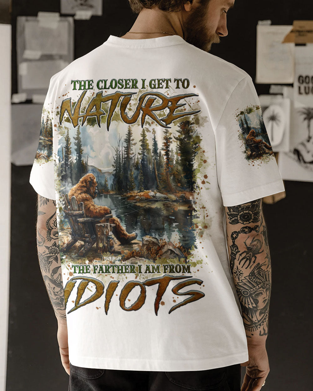 BLISSCORNERS THE CLOSER I GET TO NATURE BIGFOOT FISHING ALL OVER PRINT