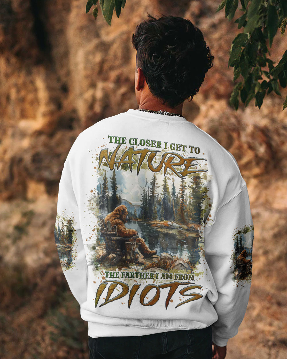 BLISSCORNERS THE CLOSER I GET TO NATURE BIGFOOT FISHING ALL OVER PRINT