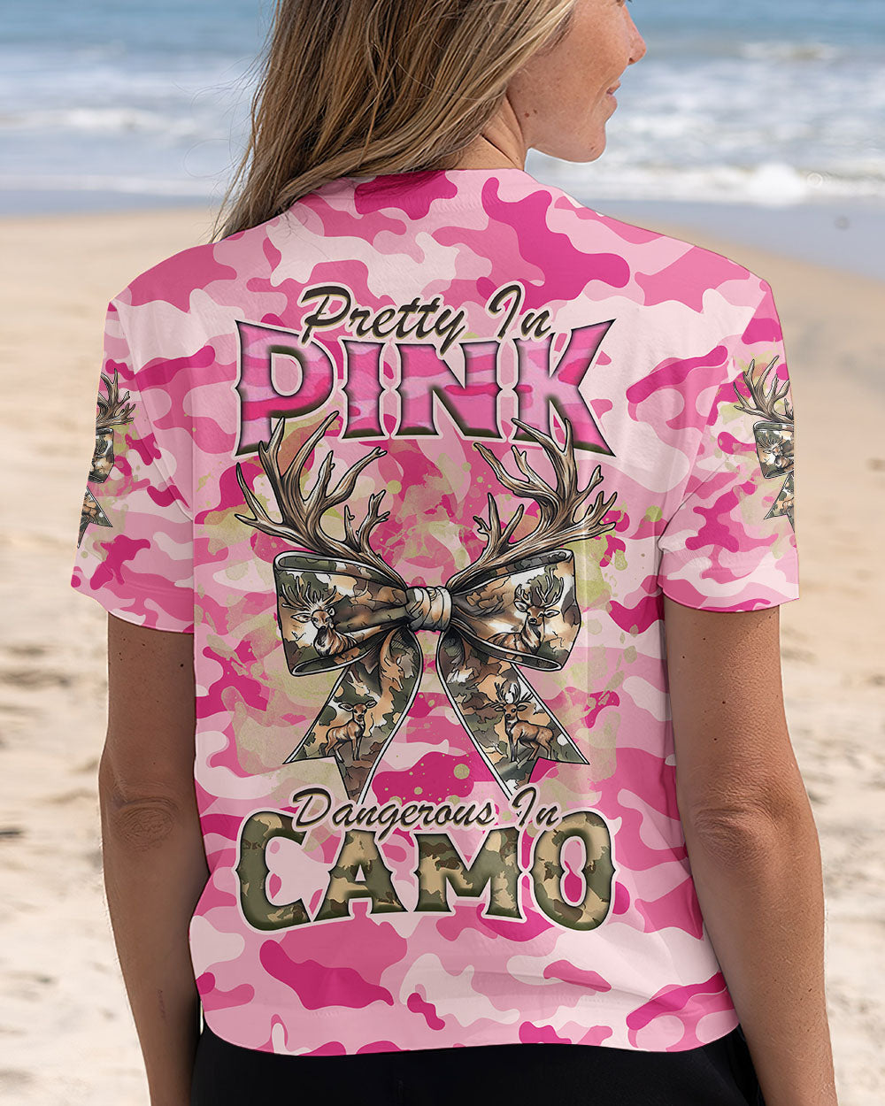 BLISSCORNERS PRETTY IN PINK HUNTING DEER ALL OVER PRINT