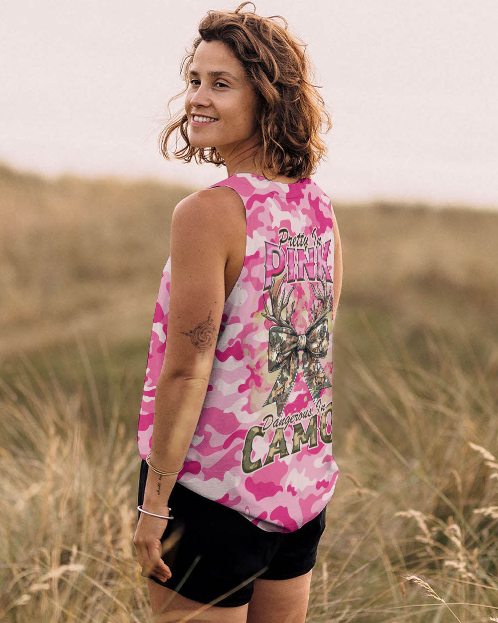 BLISSCORNERS PRETTY IN PINK HUNTING DEER ALL OVER PRINT