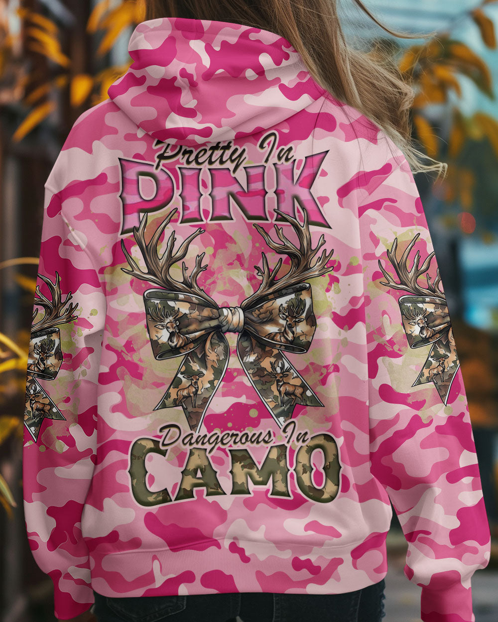 BLISSCORNERS PRETTY IN PINK HUNTING DEER ALL OVER PRINT