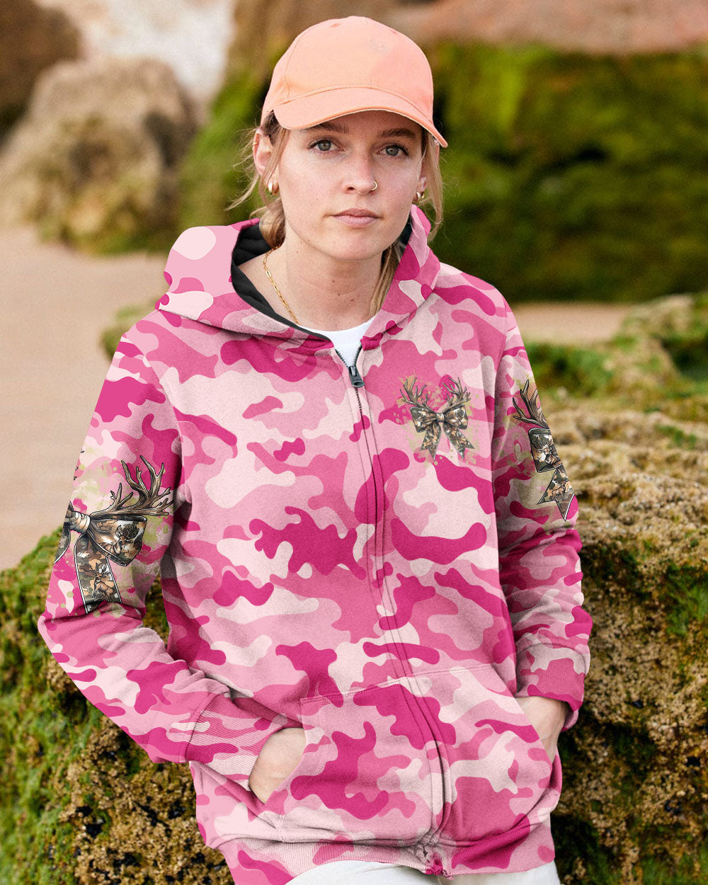 BLISSCORNERS PRETTY IN PINK HUNTING DEER ALL OVER PRINT