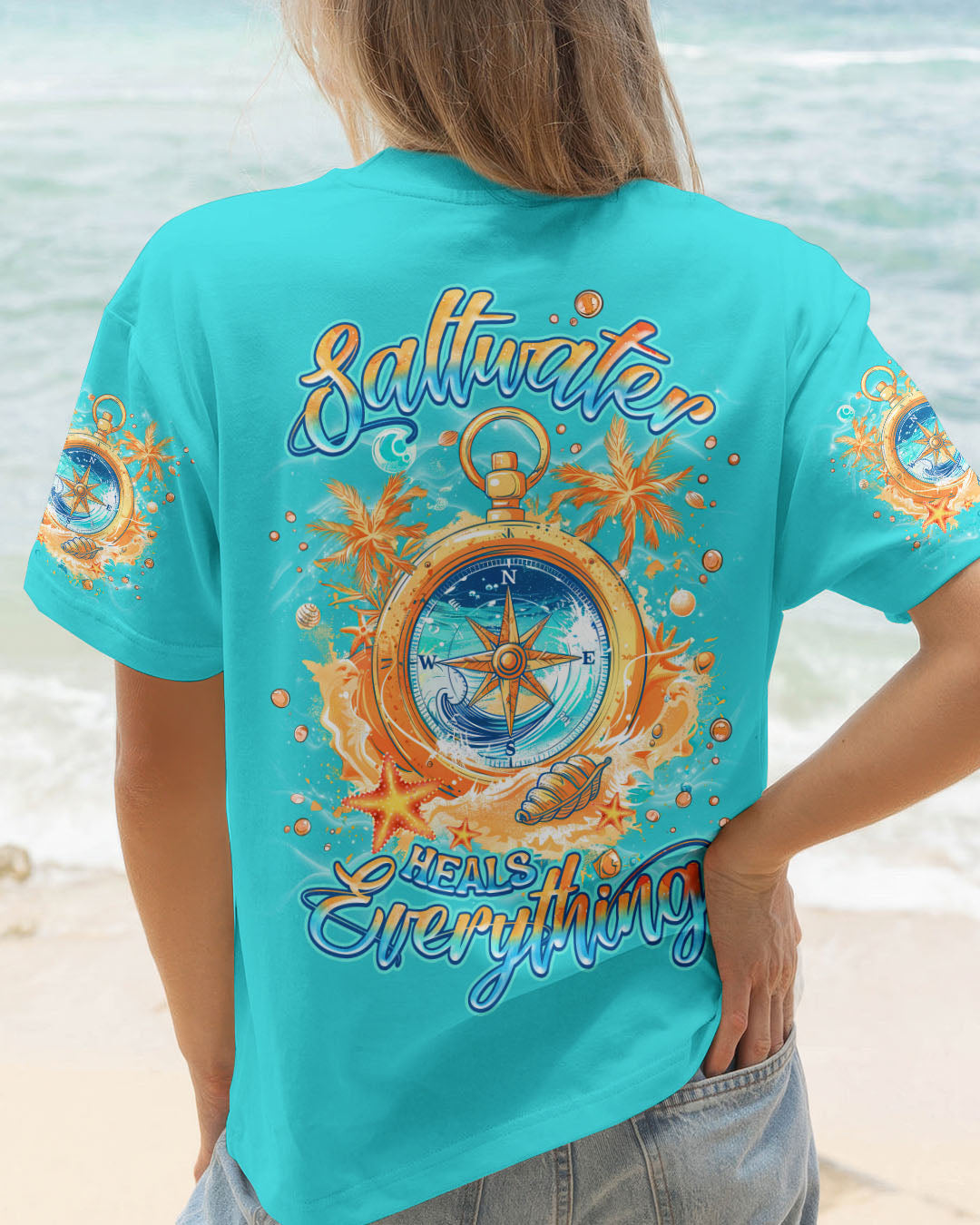 BLISSCORNERS SALTWATER HEALS EVERYTHING COMPASS ALL OVER PRINT