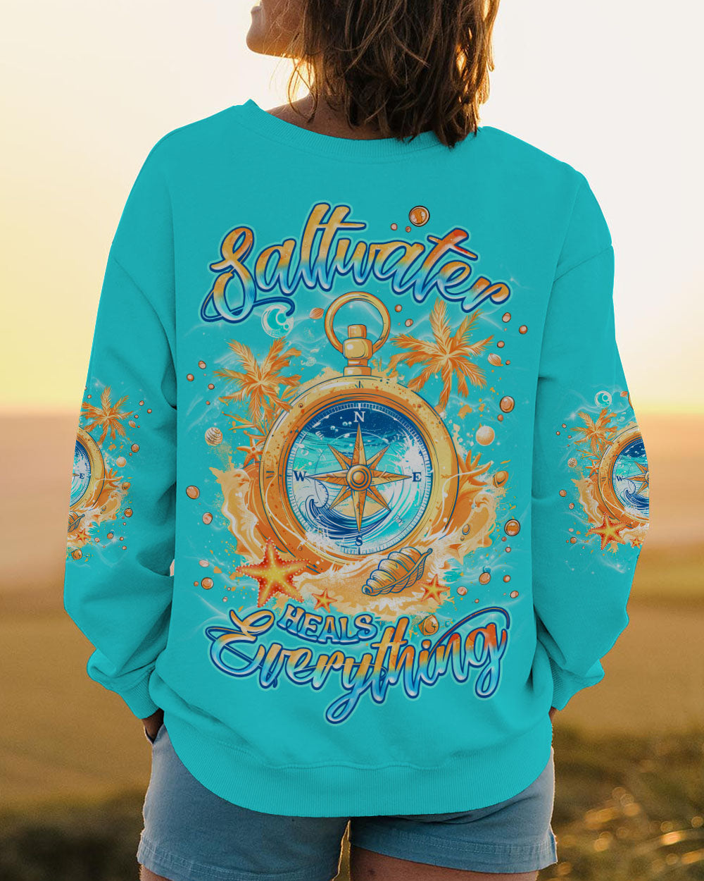 BLISSCORNERS SALTWATER HEALS EVERYTHING COMPASS ALL OVER PRINT