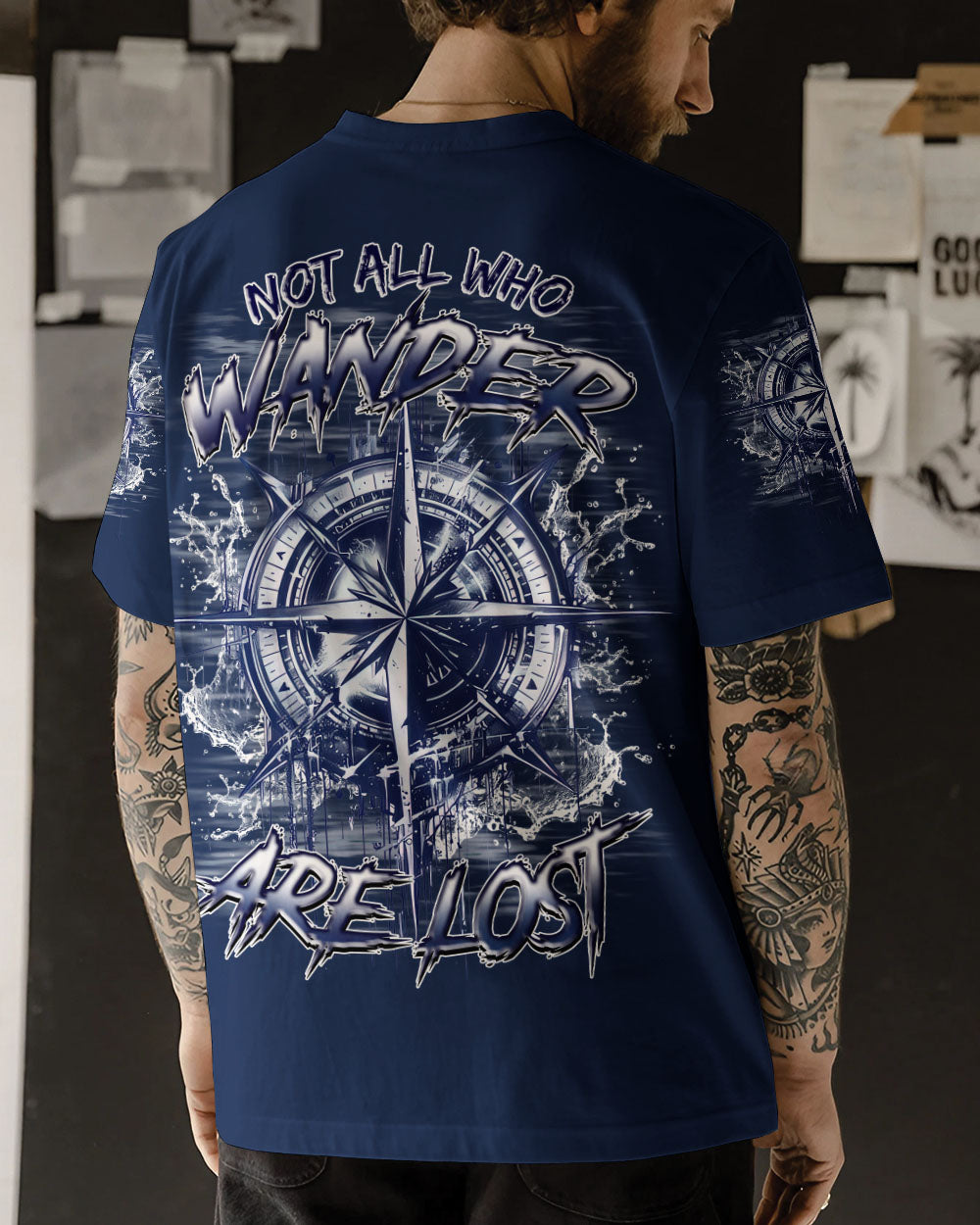 BLISSCORNERS NOT ALL WHO WANDER ARE LOST COMPASS ALL OVER PRINT