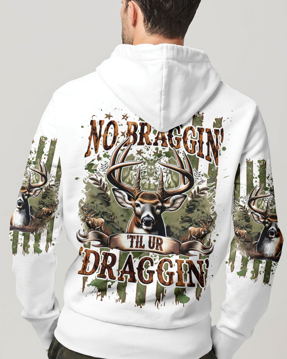 BLISSCORNERS NO BRAGGING UNTIL YOUR DRAGGING HUNTING ALL OVER PRINT