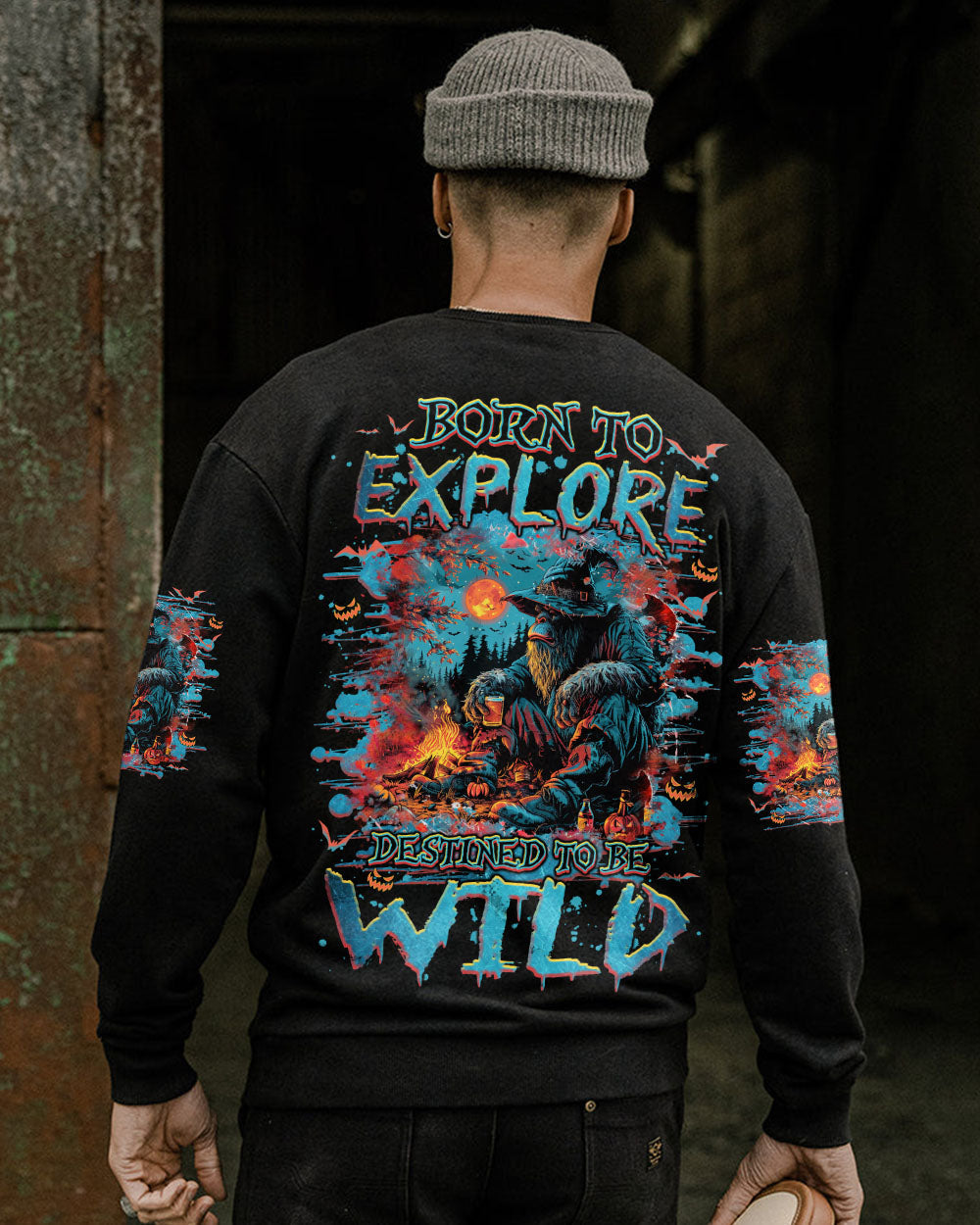 BLISSCORNERS BORN TO EXPLORE DESTINED TO BE WILD BIGFOOT HALLOWEEN ALL OVER PRINT