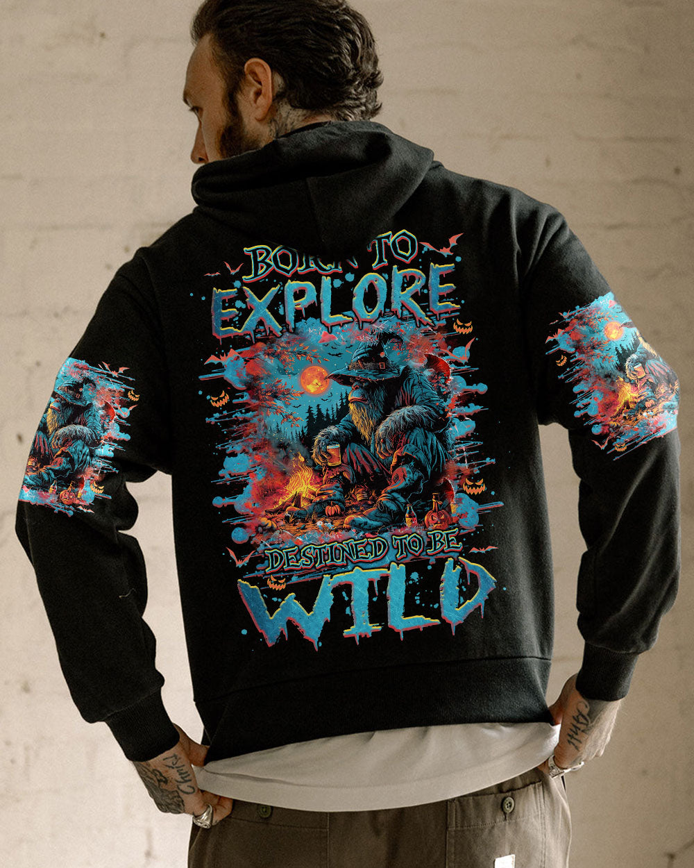 BLISSCORNERS BORN TO EXPLORE DESTINED TO BE WILD BIGFOOT HALLOWEEN ALL OVER PRINT